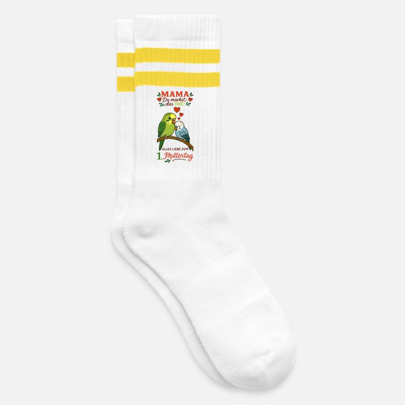 1. Muttertag - Gestreifte Tennissocken - Weiß/Gelb