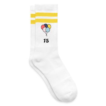 15. 15 YEARS. 15th ANNIVERSARY. 15 YEAR ANNIVERSARY. - Striped tennis socks - white/yellow - Right
