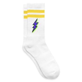 Abstrakter Strahl in Neontönen - Gestreifte Tennissocken - Weiß/Gelb - Rechts