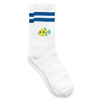 Poisson-globe, poisson mignon, océan, - Chaussettes de tennis - blanc/bleu - Droite