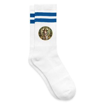Chien de chasse avec chapeau - Chaussettes de tennis - blanc/bleu - Droite