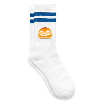 Halloween Kürbis mit Gesichtsdekoration - Gestreifte Tennissocken - Weiß/Blau - Rechts