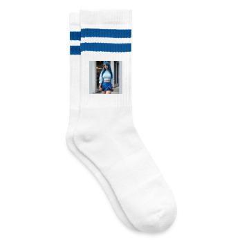 Blue with feminine style - Striped tennis socks - white/blue - Right