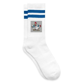Funny chicken "Hendl this" - Striped tennis socks - white/blue - Right