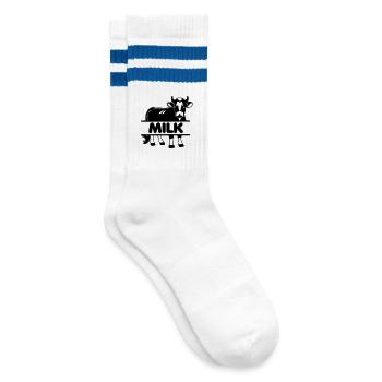 Milchkuh-Design mit 'MILK'-Stange - Gestreifte Tennissocken - Weiß/Blau - Rechts