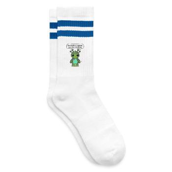 Neugieriges Alien - Statement: Hinterfrage alles - Gestreifte Tennissocken - Weiß/Blau - Rechts