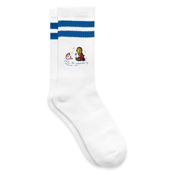 Hippo und Fisch singen im Duett - Gestreifte Tennissocken - Weiß/Blau - Rechts