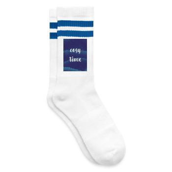 Gemütliche Nacht / Zeit mit Plüschtextur - Gestreifte Tennissocken - Weiß/Blau - Rechts
