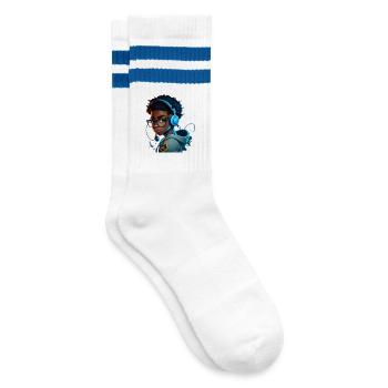 Digitaler Gaming-Charakter mit Headset - Gestreifte Tennissocken - Weiß/Blau - Rechts