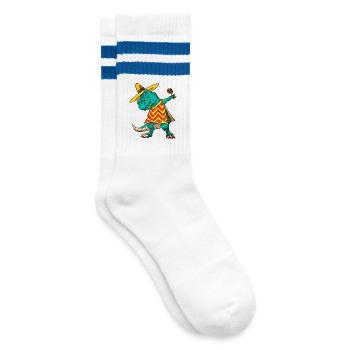 Dabbing T-rex Dinosaur Cinco De Mayo Fiesta 2026 - Gestreifte Tennissocken - Weiß/Blau - Rechts