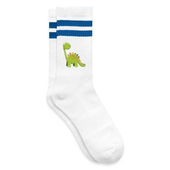 Funny Colorful Stegosaurus Dinosaur I Gift - Striped tennis socks - white/blue - Right