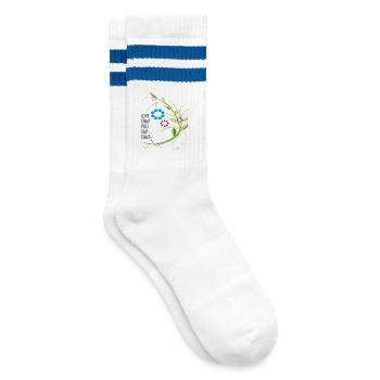 love Liebe Blumenranke - Gestreifte Tennissocken - Weiß/Blau - Rechts