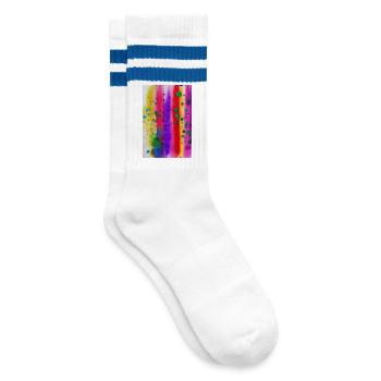 Farbspritzer und Linien - Gestreifte Tennissocken - Weiß/Blau - Rechts