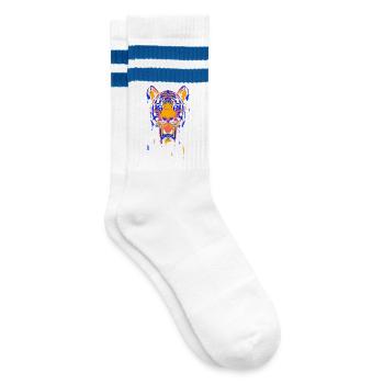 Tiger malen - Gestreifte Tennissocken - Weiß/Blau - Rechts
