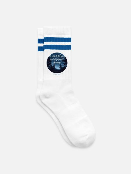 Bibelvers Christlich Religiös - Gestreifte Tennissocken - Weiß/Blau