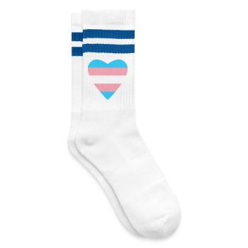 Transgender Pride Herzdesign - Gestreifte Tennissocken - Weiß/Blau - Rechts
