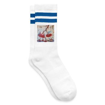 Abstrakte Vogelbeere in Rot - Gestreifte Tennissocken - Weiß/Blau - Rechts