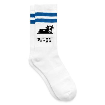 Cow Silhouette with Text Space – Farm Shirt - Striped tennis socks - white/blue - Right