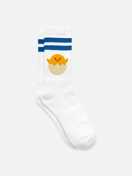 Ostern Küken in Ei - Gestreifte Tennissocken - Weiß/Blau