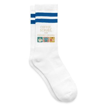 Coffee Scrubs Patient Drama – Pflegehumor - Gestreifte Tennissocken - Weiß/Blau - Rechts