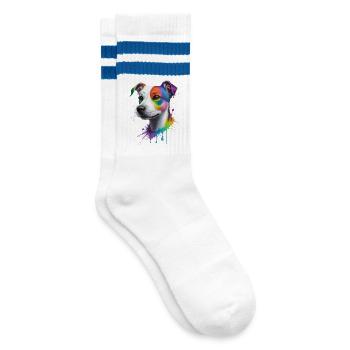 Jack Russell Terrier - Striped tennis socks - white/blue - Right