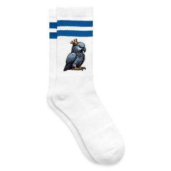 Graupapagei Papagei Papageibesitzer Papageihalter - Gestreifte Tennissocken - Weiß/Blau - Rechts