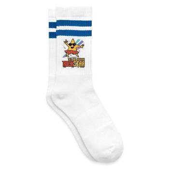Sei ein echter Rock-Star Lustiges Stern Shirt - Gestreifte Tennissocken - Weiß/Blau - Rechts