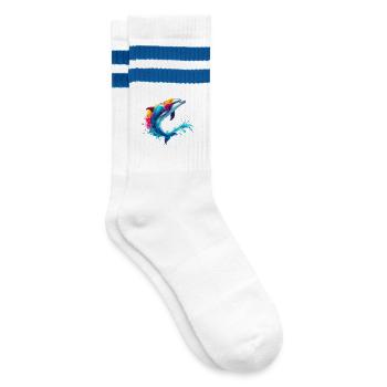 Delfin - Gestreifte Tennissocken - Weiß/Blau - Rechts