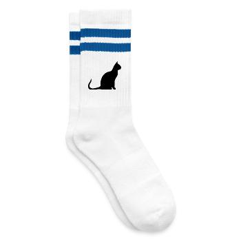 schwarze Katze Katze schwarz Katzen Silhouetten - Gestreifte Tennissocken - Weiß/Blau - Rechts