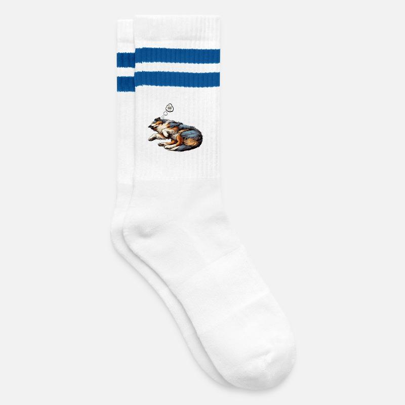 Australian Shepherd Aussie Aussiebesitzer Aussies - Gestreifte Tennissocken - Weiß/Blau