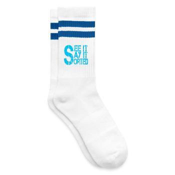 Motivational dollar symbol with slogan - Striped tennis socks - white/blue - Right