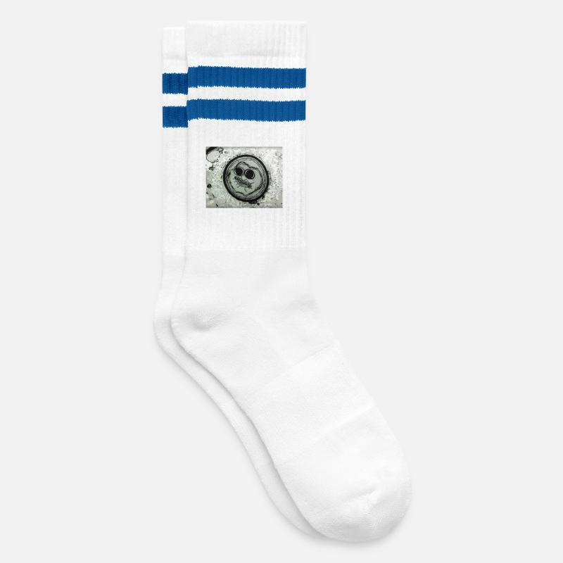 Planetengesicht mit Sonnenbrille - Gestreifte Tennissocken - Weiß/Blau