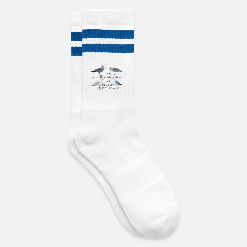 Möwen mit Spruch - Gestreifte Tennissocken - Weiß/Blau