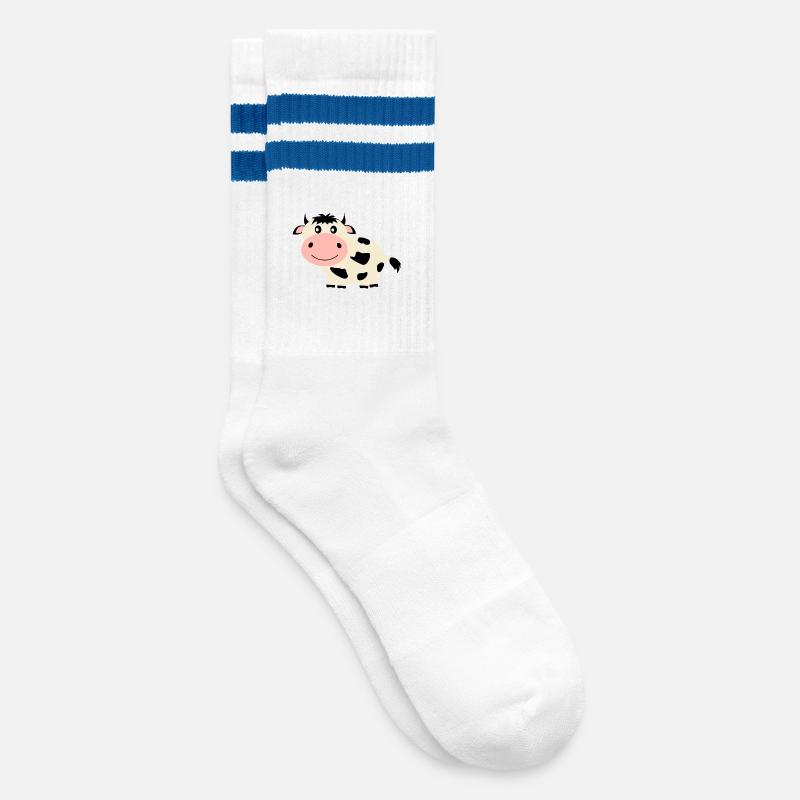 Kuh - Gestreifte Tennissocken - Weiß/Blau