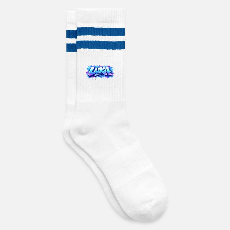 Graffiti LUKA Name Gift Ideal Printable - Striped tennis socks - white/blue
