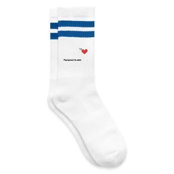 Mit dem Herz spielen, um zu fangen. - Gestreifte Tennissocken - Weiß/Blau - Rechts