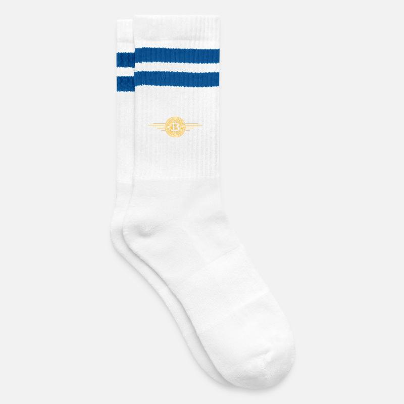 BTC Bitcoin Logo - Gestreifte Tennissocken - Weiß/Blau