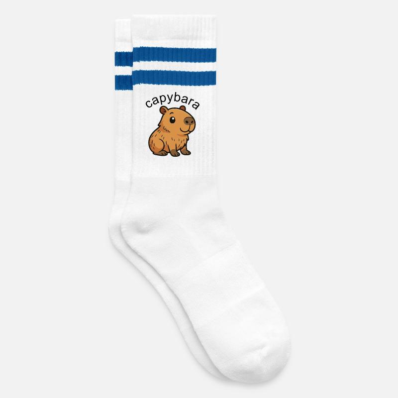 Mignon Dessin Animé Capybara, mignon et cool - Chaussettes de tennis - blanc/bleu