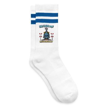 Dampflok ins Klassenzimmer zur Einschulung  - Gestreifte Tennissocken - Weiß/Blau - Rechts