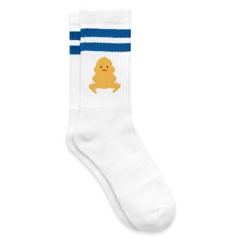 Ach wie süß ! Ein frisch geschlüpftes Küken - Gestreifte Tennissocken - Weiß/Blau - Rechts