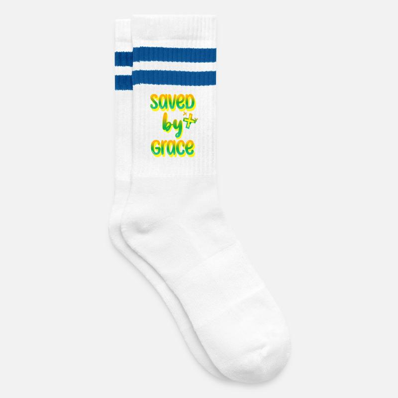 Cheerful message in rainbow design - Striped tennis socks - white/blue