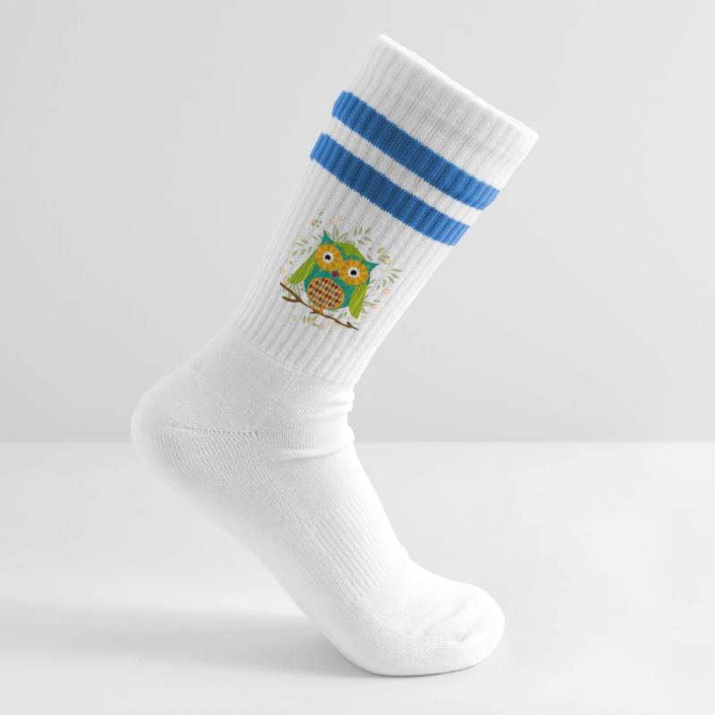 Artfully designed owl with patchwork pattern Striped tennis socks