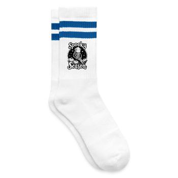 Spooky Season - Halloween Kaffee Skelett - Gestreifte Tennissocken - Weiß/Blau - Rechts