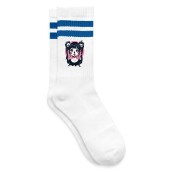 Kawaii Skull Haar Zöpfe Gothic Mädchen - Gestreifte Tennissocken - Weiß/Blau - Rechts