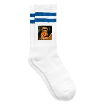 Mème drôle de chien Golden Retriever mangeant de la pizza - Chaussettes de tennis - blanc/bleu - Droite