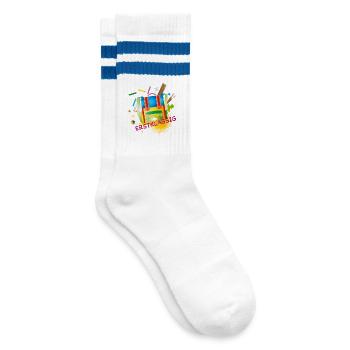 Erstklassiger Schulranzen bunt & kreativ - Gestreifte Tennissocken - Weiß/Blau - Rechts