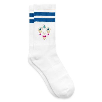 Abstract face made of golden ornaments - Striped tennis socks - white/blue - Right