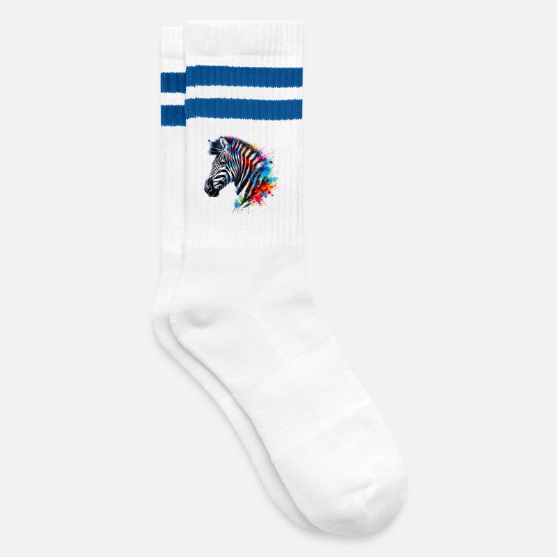 Zebra - Gestreifte Tennissocken - Weiß/Blau
