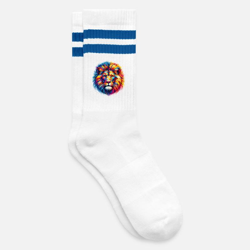 Löwe - Gestreifte Tennissocken - Weiß/Blau
