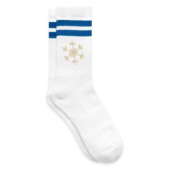 Bernsteinfarbene, geometrische Schneeflocke - Gestreifte Tennissocken - Weiß/Blau - Rechts